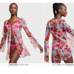 Victoria's Secret M Mesh Open-Front Robe Happy Poppy Floral NWT Gorgeous Pretty